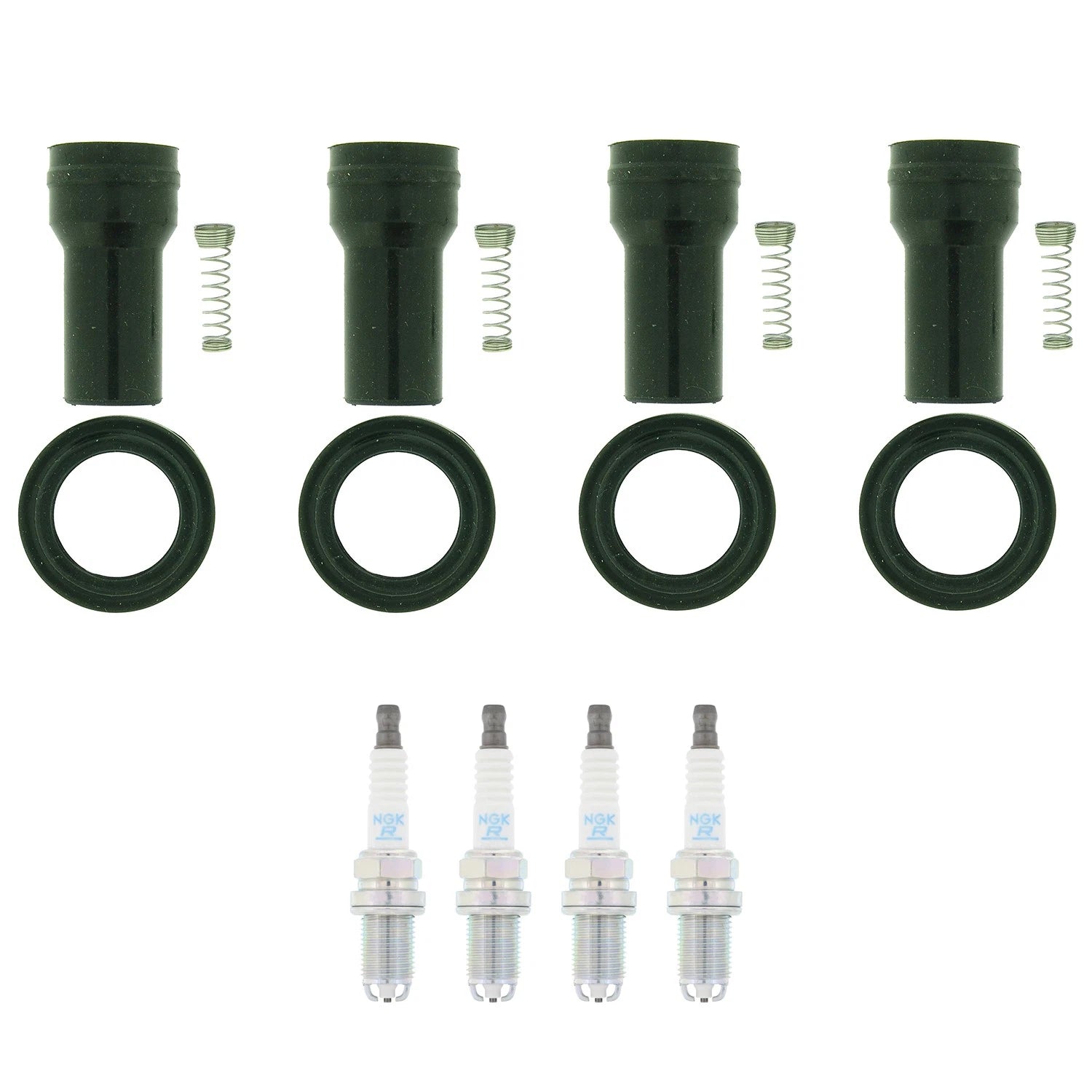 Set of 4 NGK Standard Spark Plugs & Coil Boots for Kia Rio (2012–2017)