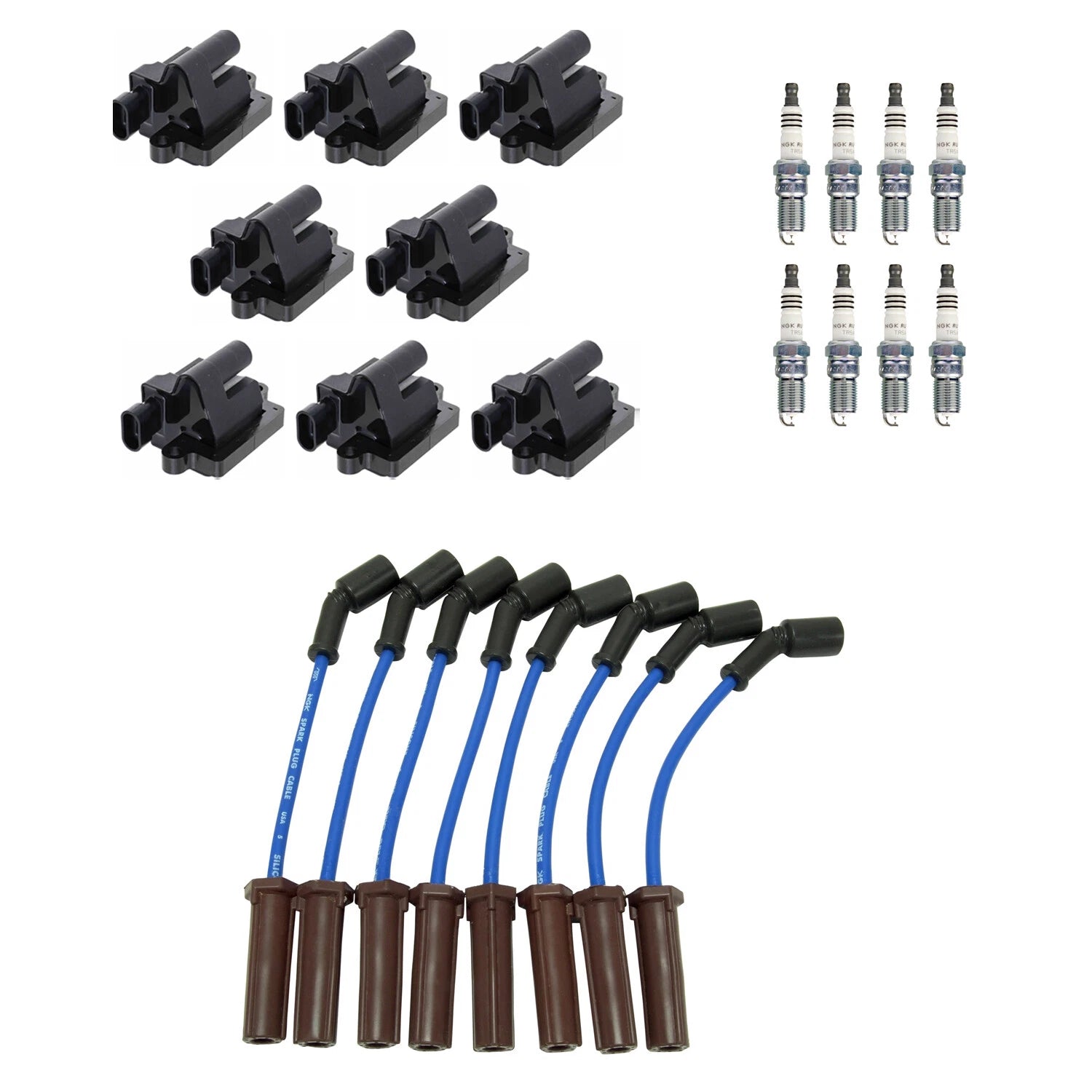 NGK Ignition Coil Wires & 8 Ruthenium Spark Plugs for Sierra 2500 Tahoe