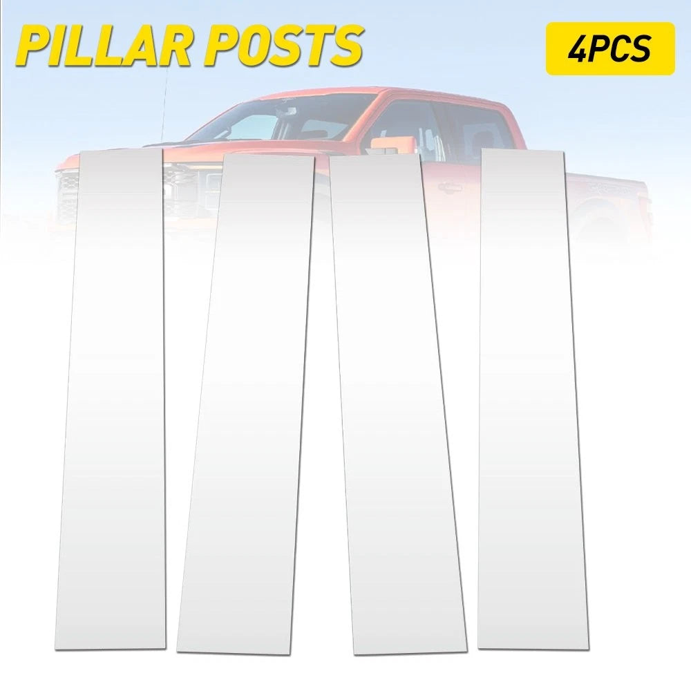 Set of 4 Chrome Pillar Post Door Window Trim Covers for Ford F150 (2004–2014)