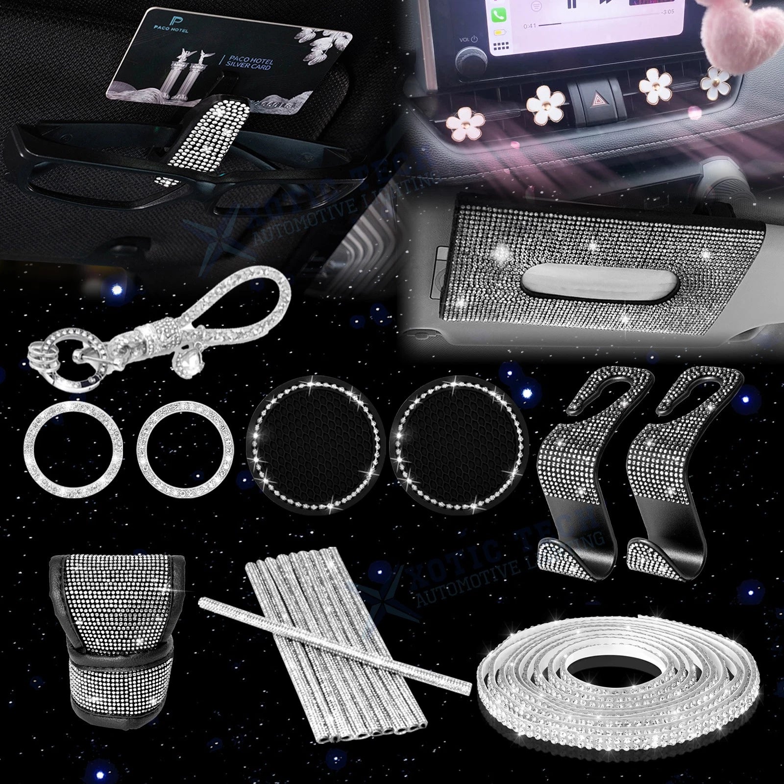 Crystal Air Vent Outlet Strips for Ignition Button Ring Decoration Kit (2015–2024)