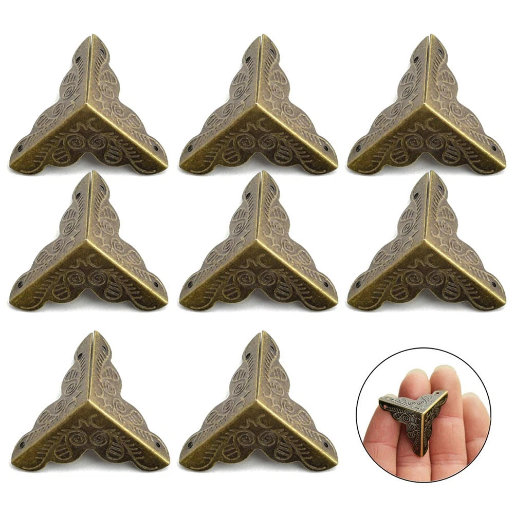 8Pcs Antique Brass Corner Protectors for Furniture Jewelry Box Desk Edge