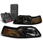 Pair of Smoked/Amber Corner Headlights for Ford Mustang (1999–2004)