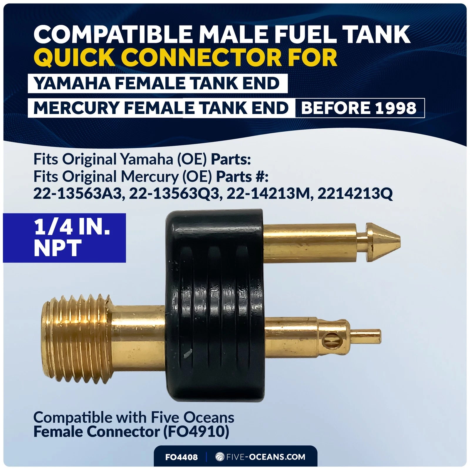 Brass 1/4” NPT Male Fuel Line Connector for Yamaha Mercury (Up to 1998)