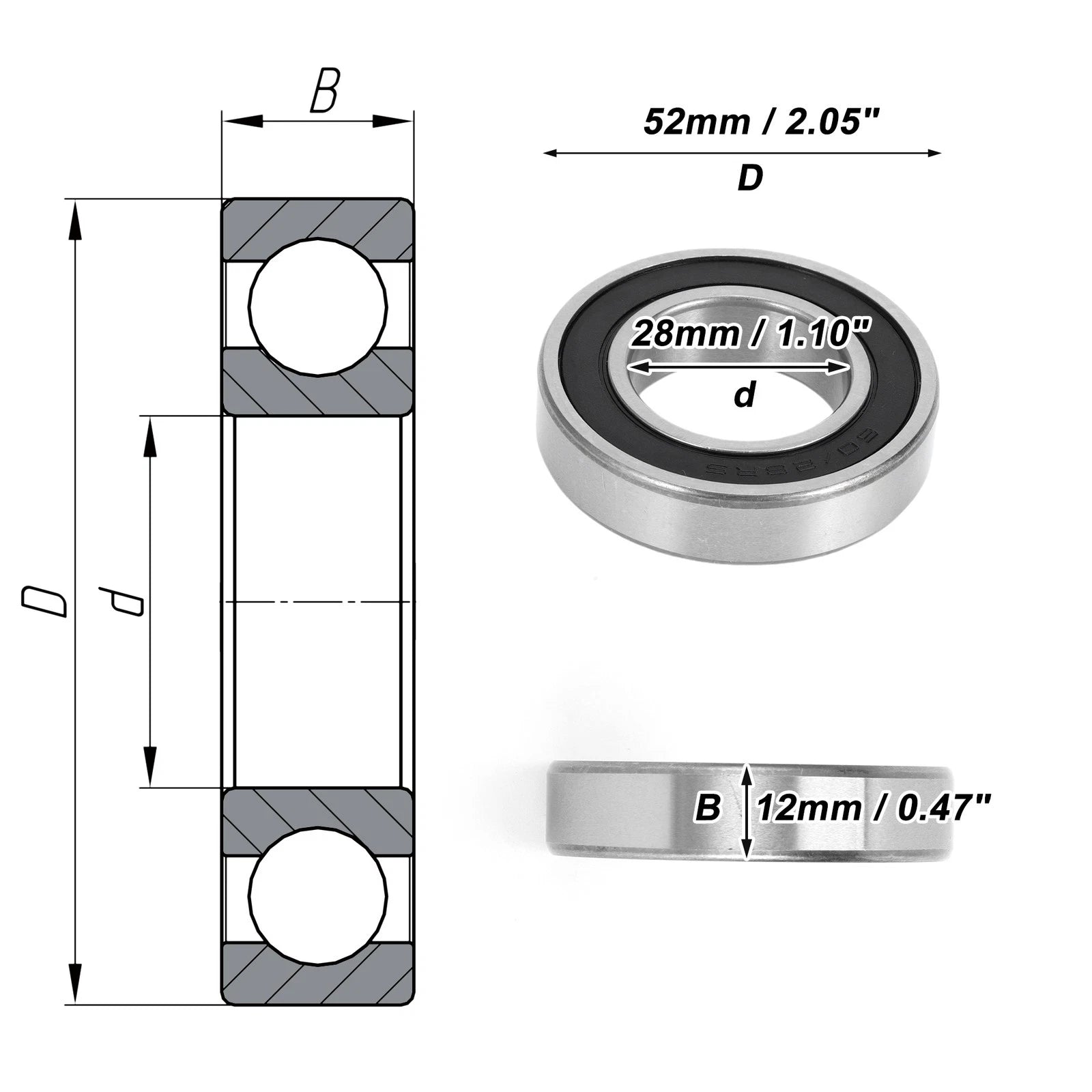 1 Pc Deep Groove Ball Bearing 28x52x12mm for Scooter Skateboard