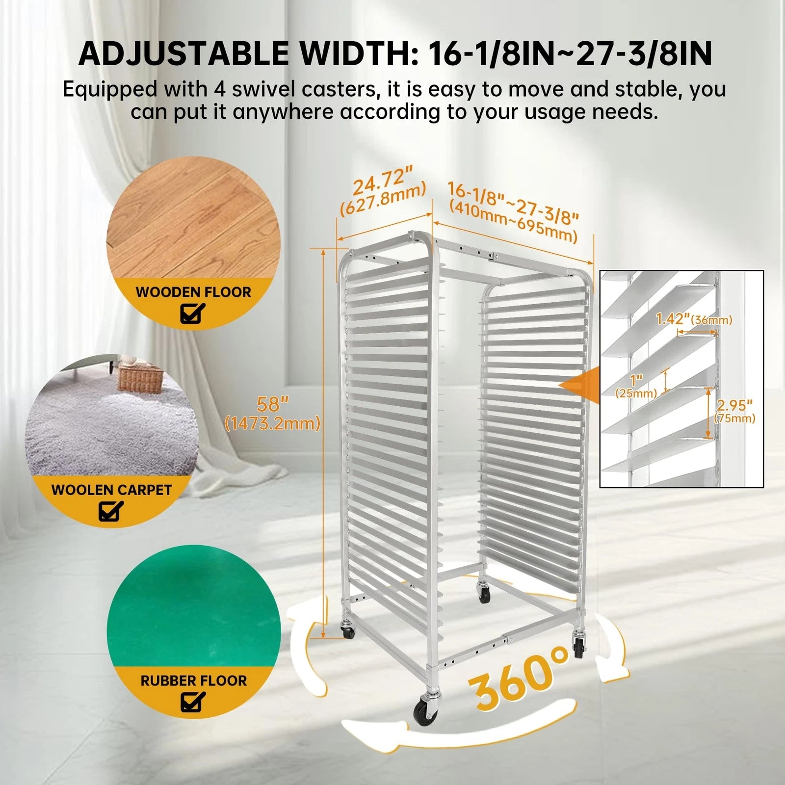 Adjustable Drying Rack for Screen Printing with Brake Wheels