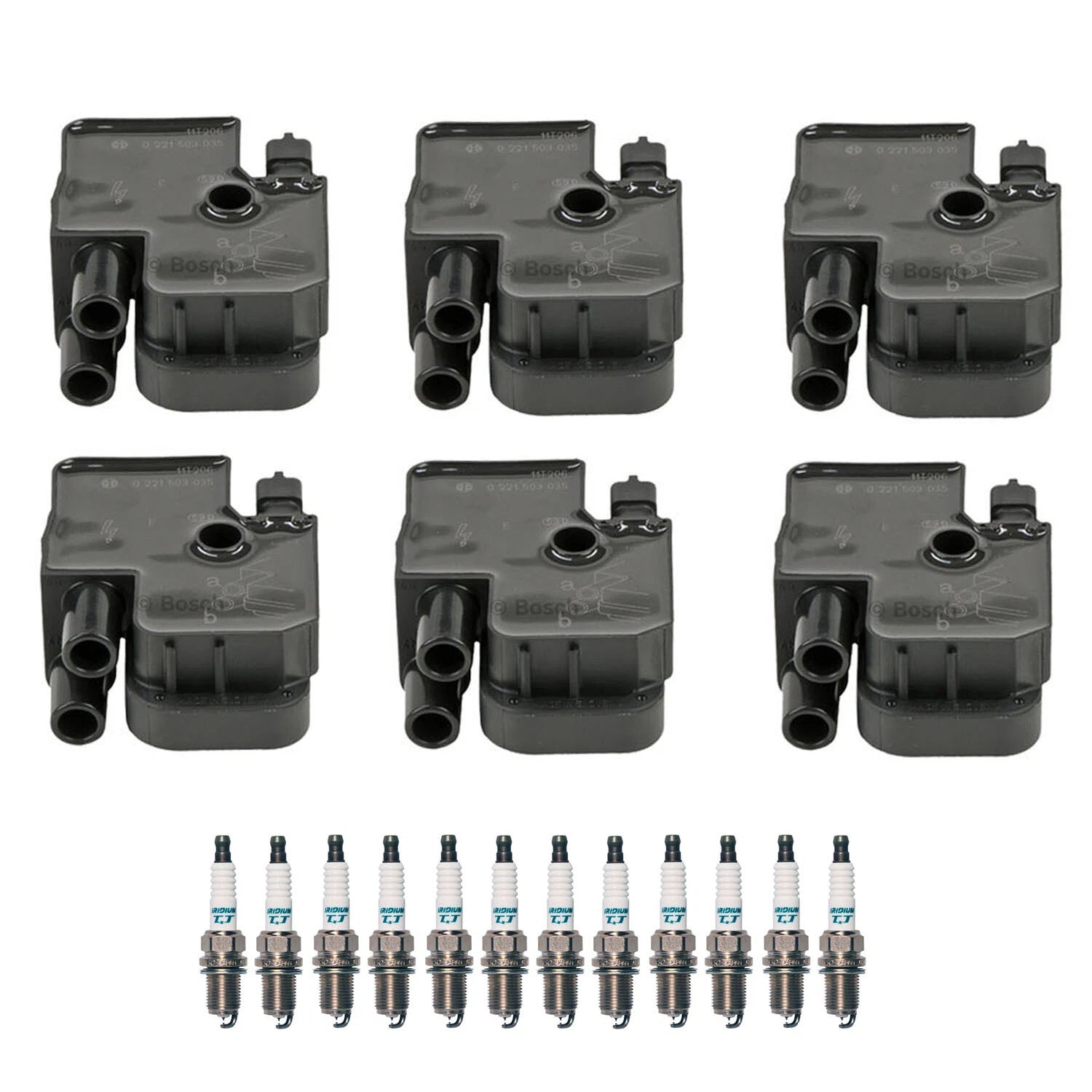 Set of 6 Ignition Coils & 12 Iridium TT Spark Plugs for Mercedes W210 W163