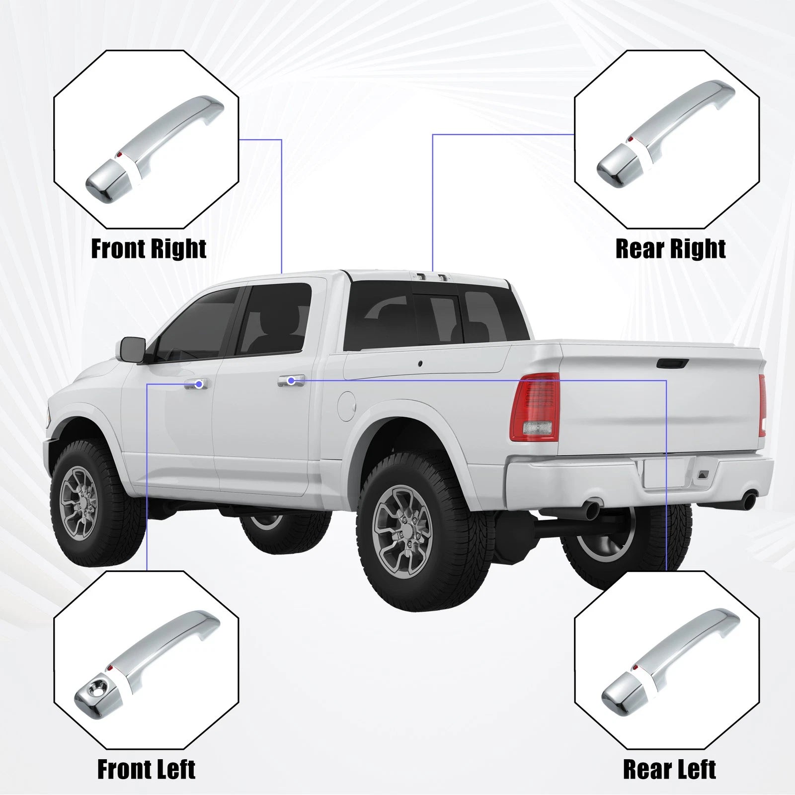 Set of 4 Car Exterior Door Handle Covers for Toyota Tundra, Sequoia (2007–2021)