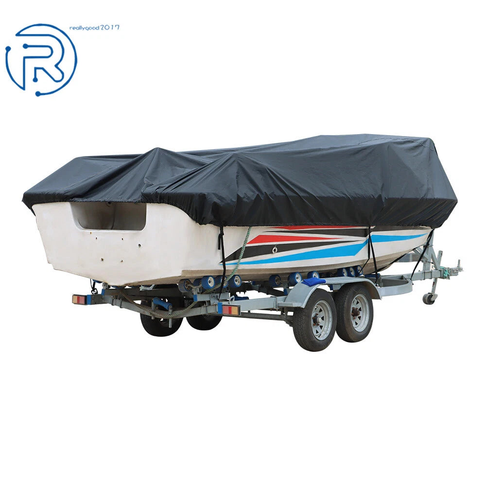 Waterproof Black Trailerable Boat Cover for V-Hull Tri-Hull 20-22ft