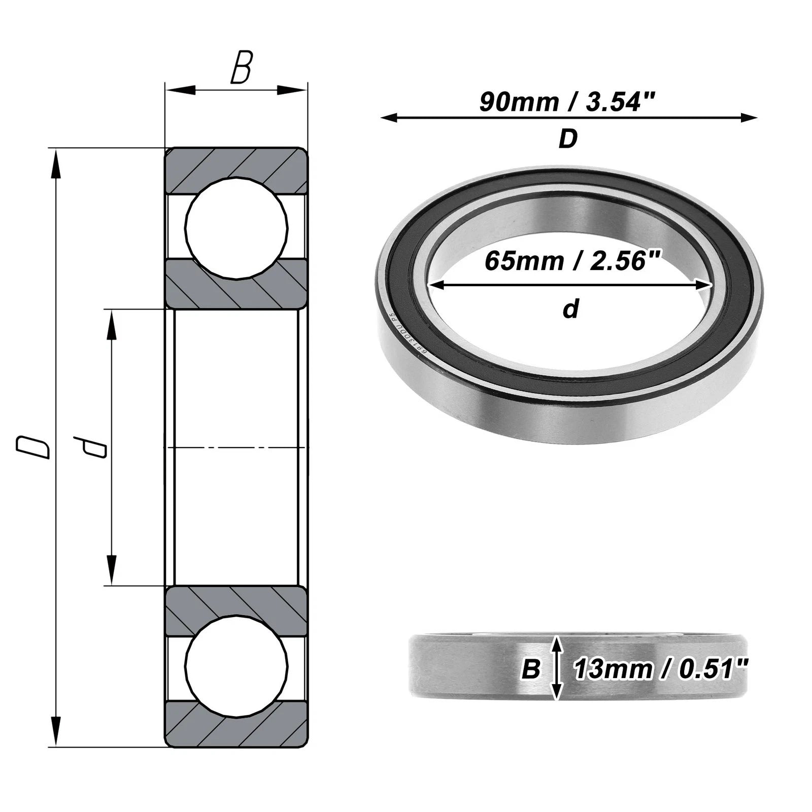 Deep Groove Ball Bearing 6913DDU for Scooter Skateboard (P5 65x90x13mm)