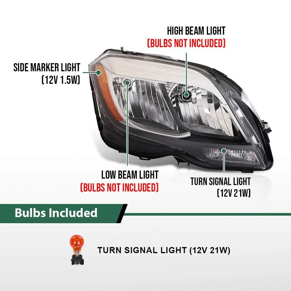 Halogen Headlights Set for Mercedes Benz GLK250 GLK350 (2013–2015)