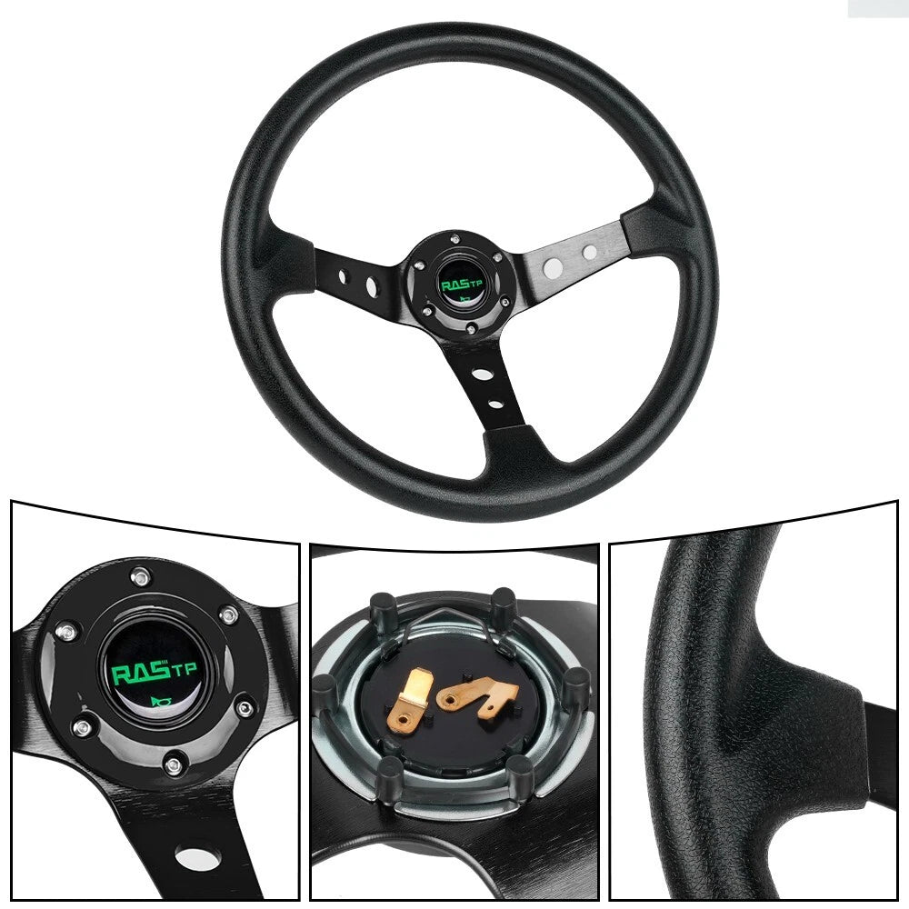 14" Black Aluminum Racing Steering Wheel for Universal Fit (6 Bolt)