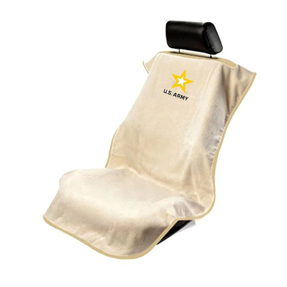 Seat Armour Tan Terry Cloth Seat Cover w/US Army Logo - SAR167T