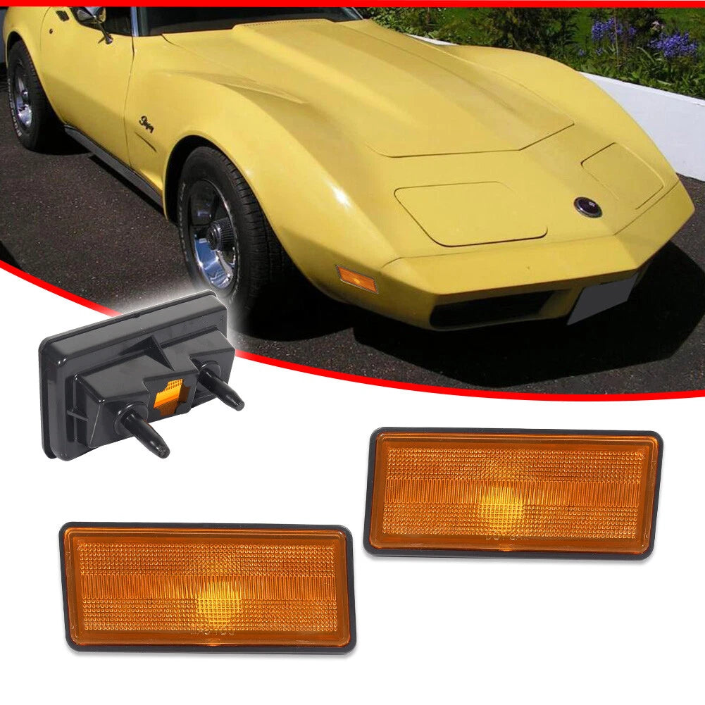 2X Amber Lens Front Side Marker Signal Lights for Chevy Corvette C3 (1974–1979)
