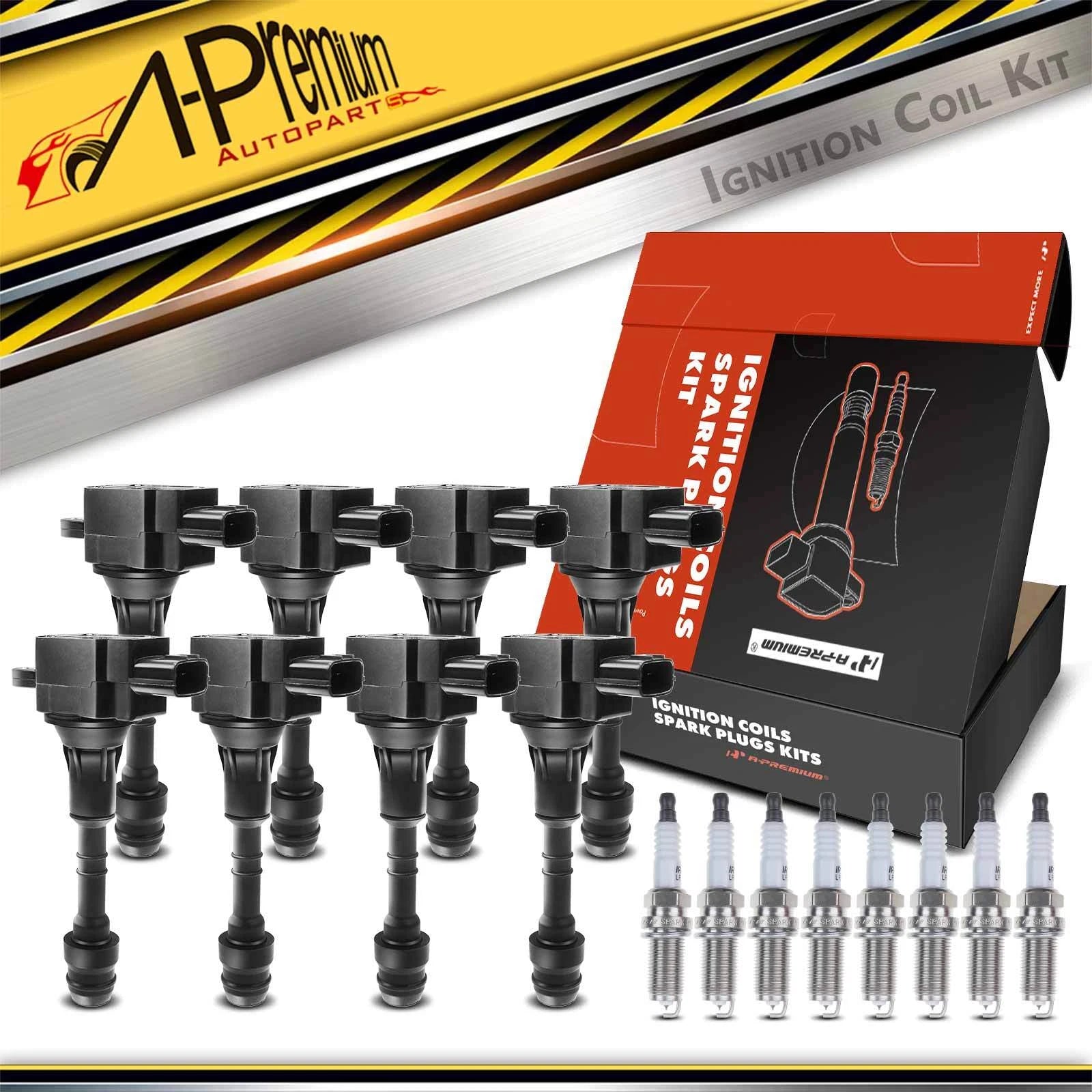 Set of 8 Ignition Coils & Iridium Spark Plugs for Nissan Titan (2004–2007)