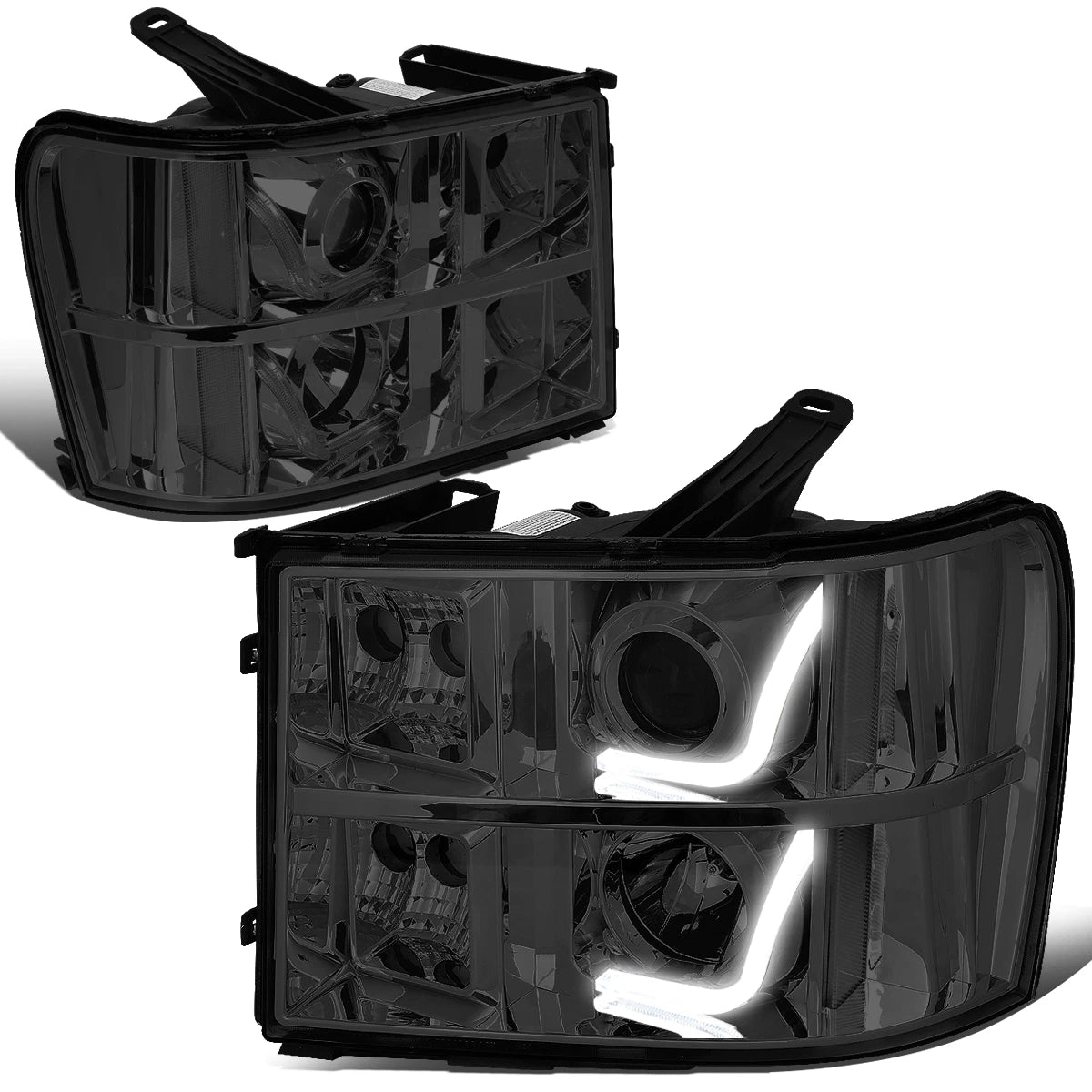 Smoked Clear Signal 3D LED Bar Projector Headlights for GMC Sierra (2007–2014)