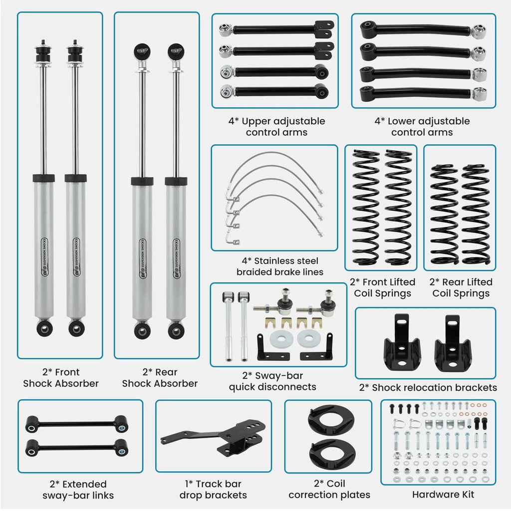 4" Lift Kit with Shocks for Jeep Wrangler JK Unlimited (2007–2018)