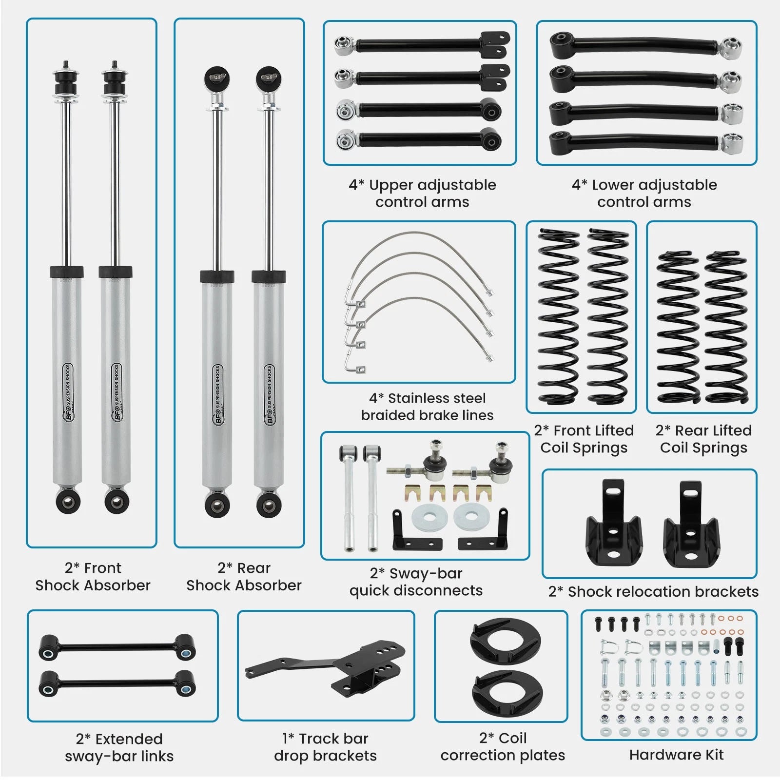 4" Lift Kit with Shocks for Jeep Wrangler JK Unlimited (2007–2018)