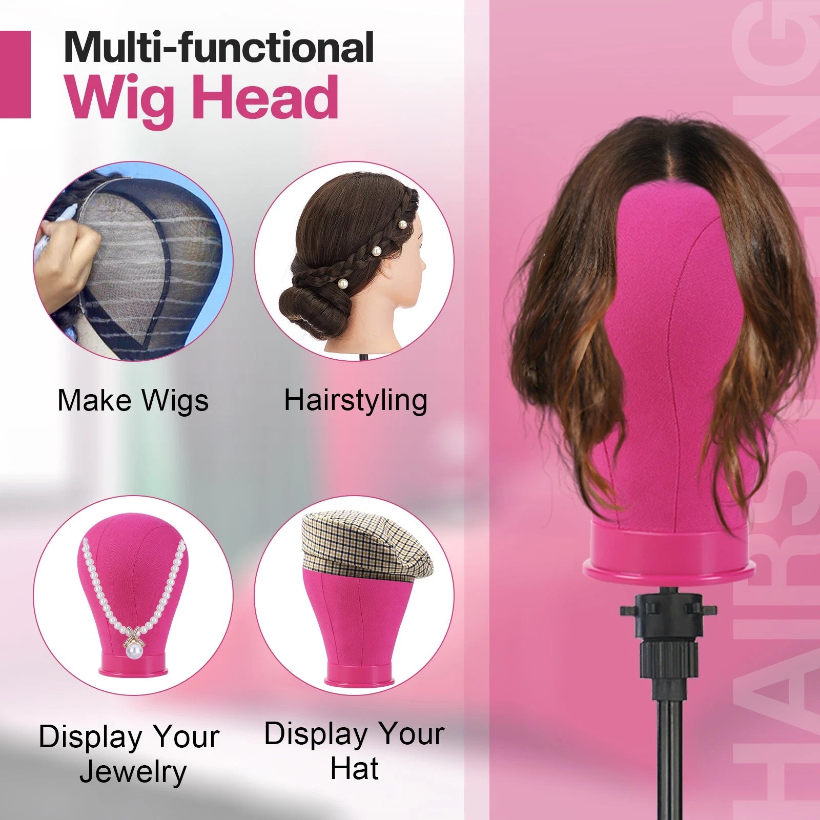 23" Canvas Wig Head Display with Stand for Wig Making