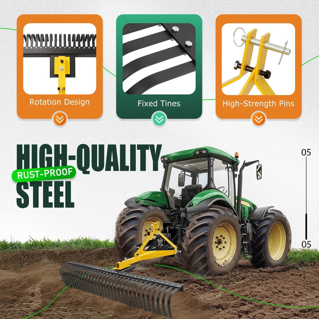 3-Point 60" Landscape Rake for Cat 1 Tractors (Fits Various Models)