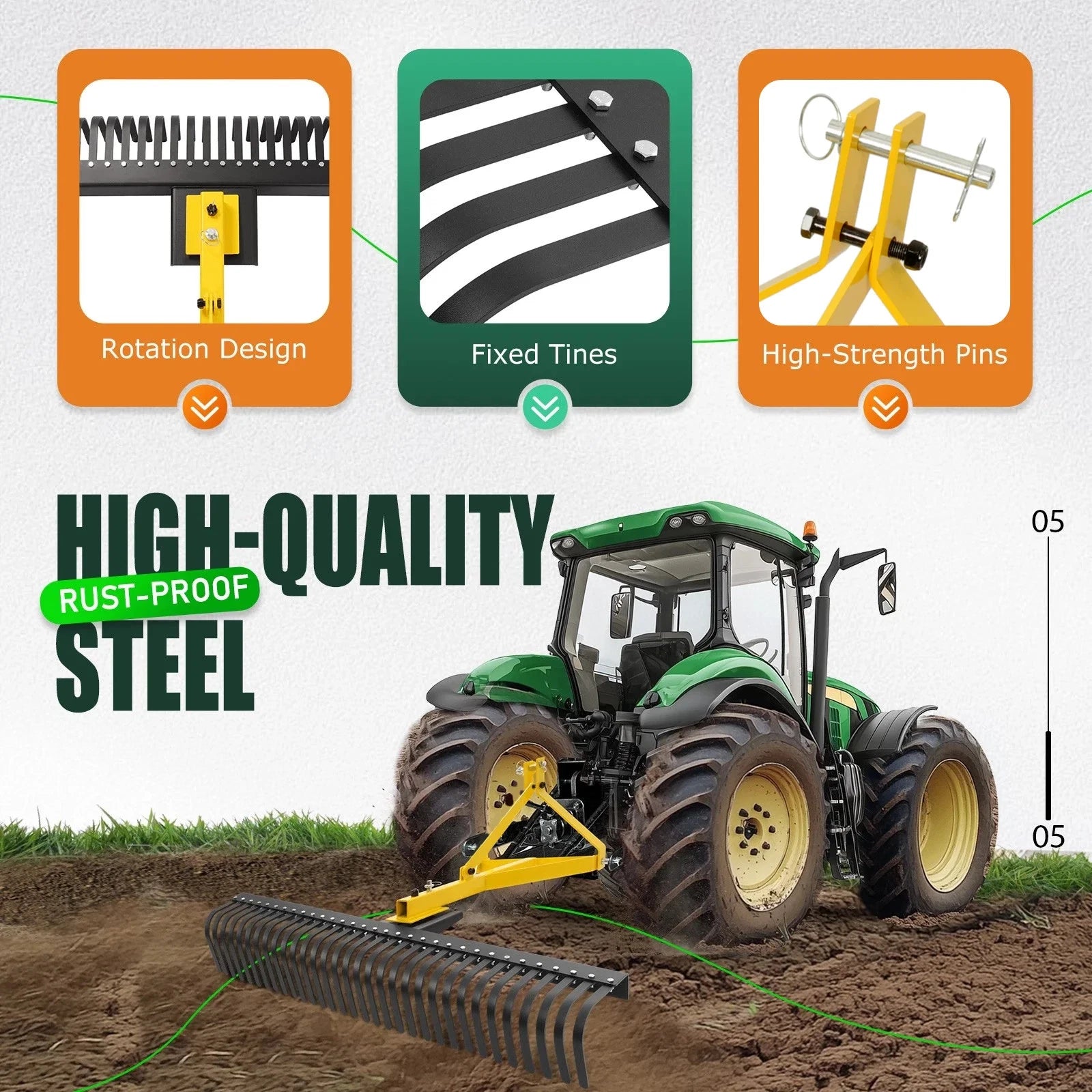 3-Point 60" Landscape Rake for Cat 1 Tractors (Fits Various Models)