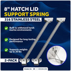 2X Hatch Lid Support Spring Holder for Five Oceans (8-Inch, 316 Stainless Steel)