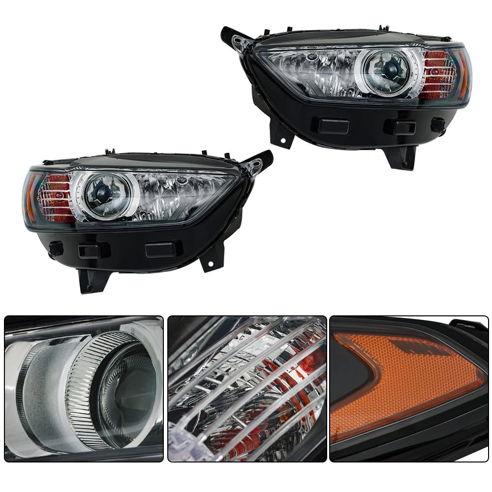 Set of 2 Headlights for Ford Fusion (2013–2016) Black Halogen