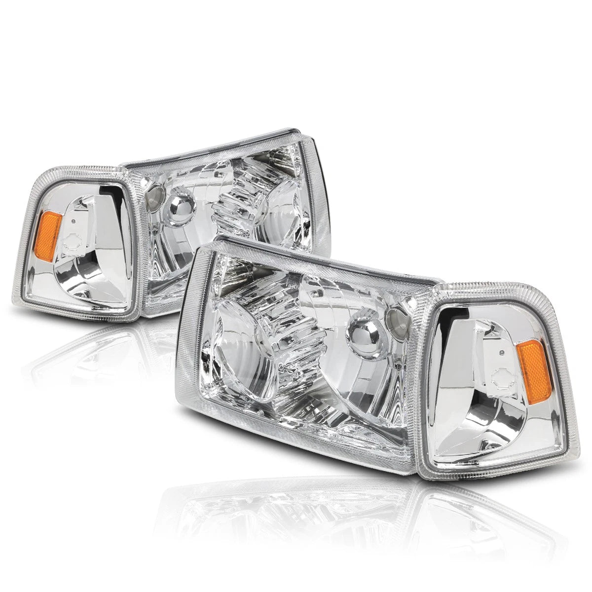 Chrome Housing Headlight & Amber Side Corner Lamp Pair for Ford Ranger (2001–2011)