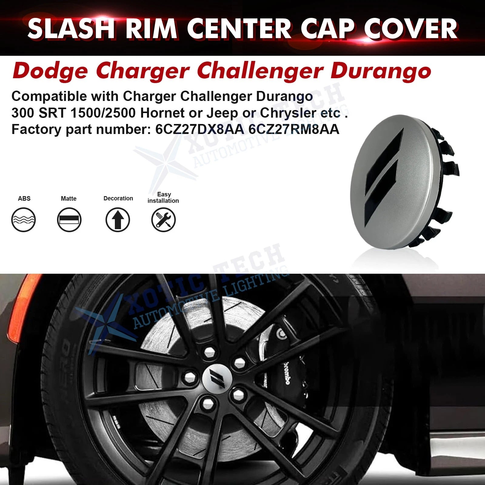 4PC 63mm Slash Rim Center Cap Covers for Dodge (2.5" Silver/Black)