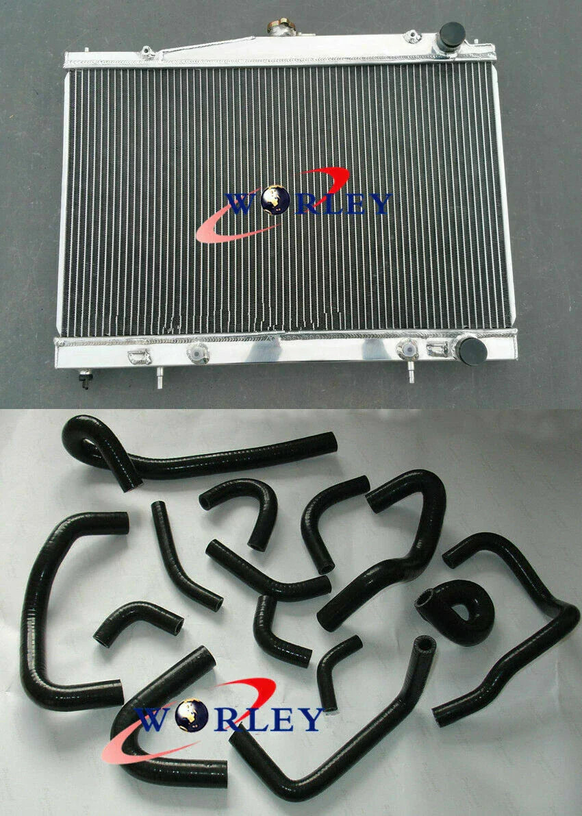 Aluminum Radiator & Silicone Hose Blue for Nissan R33 R34 GT GTT GTR (1999-2000)