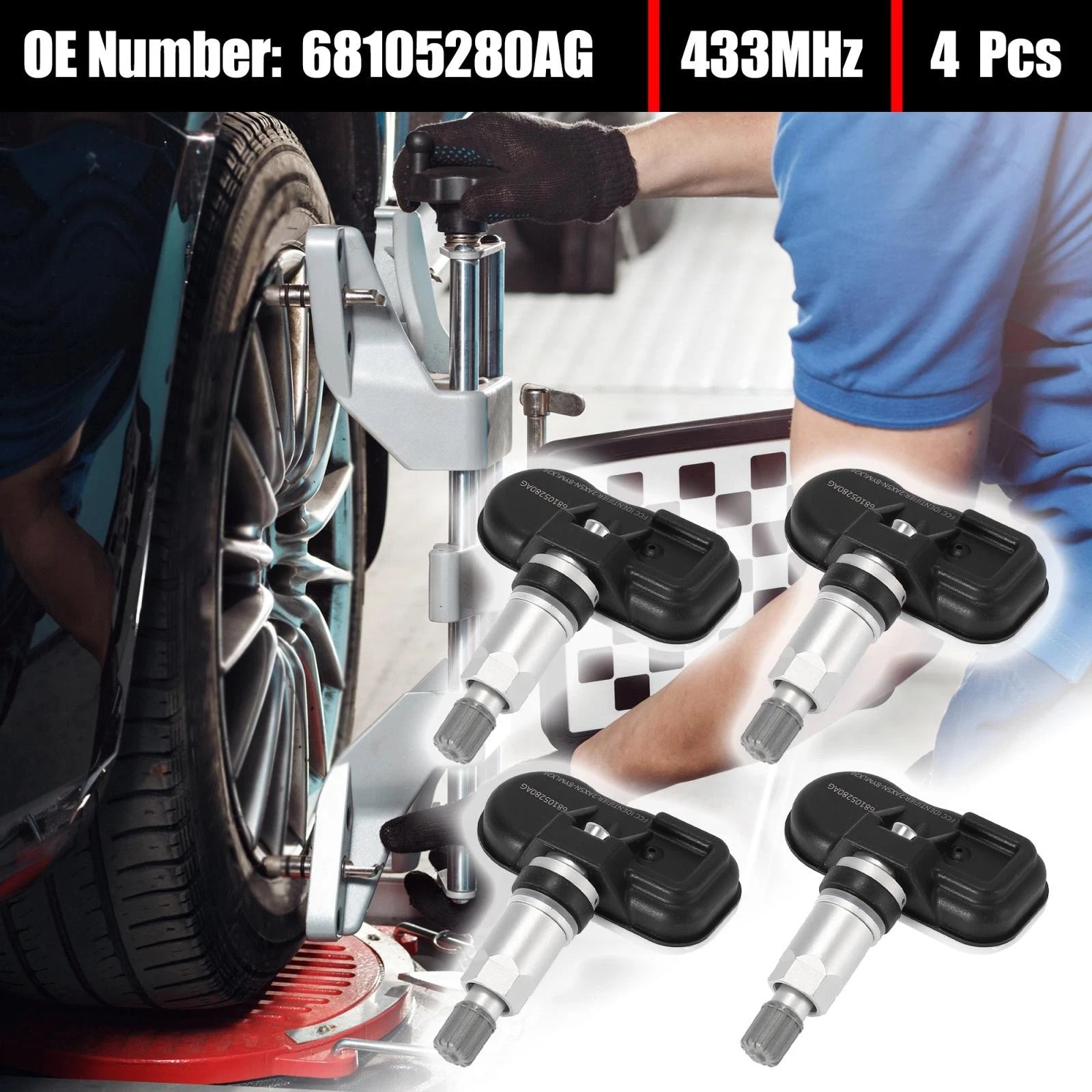 Set of 4 TPMS Sensors 68105280AG for Chrysler 200 (2015–2017) & Dodge Dart (2013–2016)