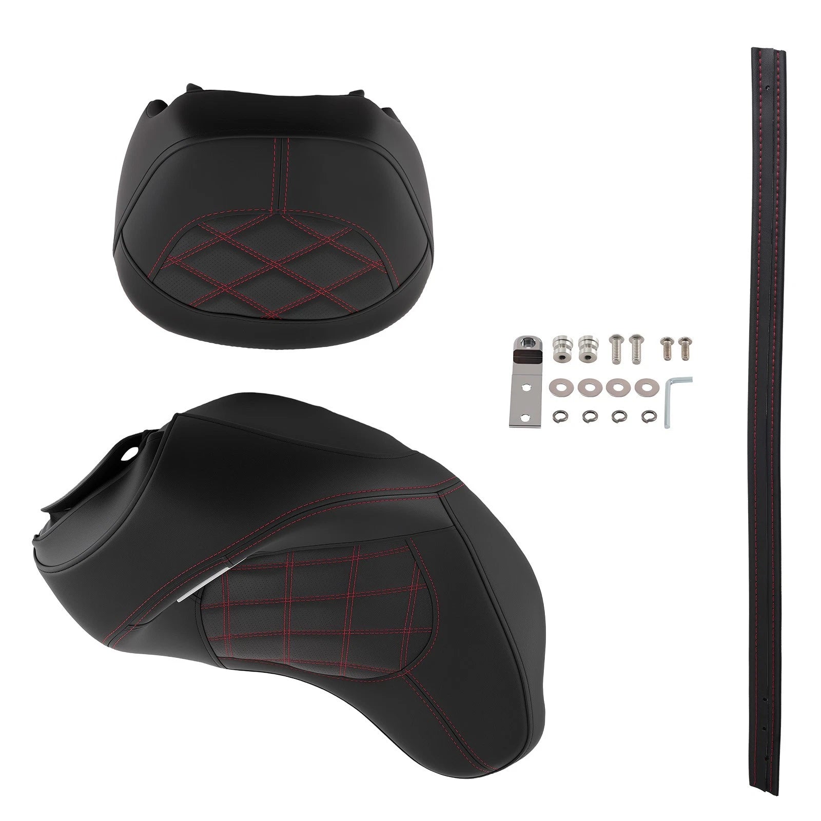 Driver Rear Seat for Harley Touring (2009–Present) Black Leather Red Stitch