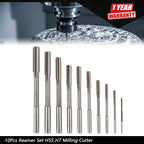 Set of 10 H7 HSS Reamers for Milling Machines (3-12mm)