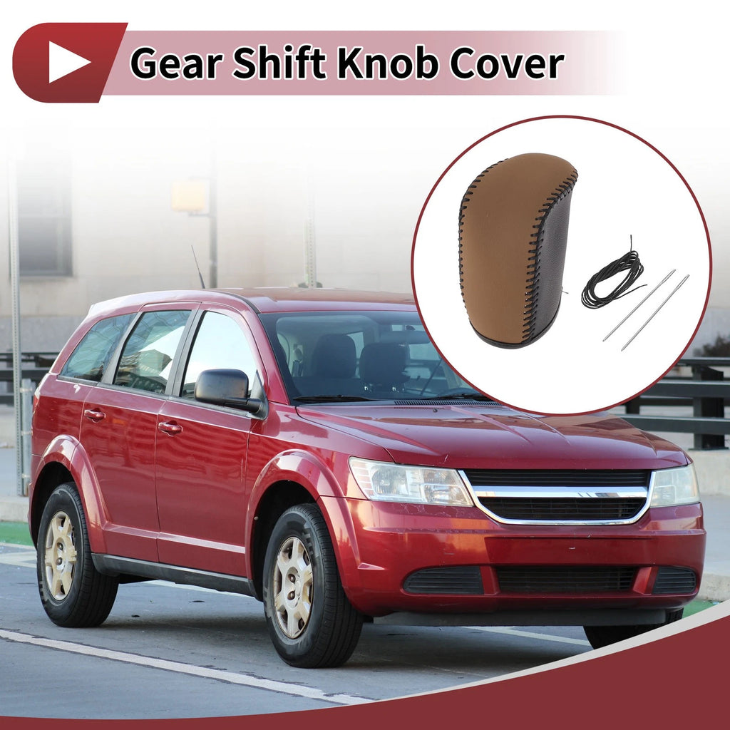 1 Pc Gear Shift Knob Cover for Dodge Journey (2011–2020) Black Brown Faux Leather