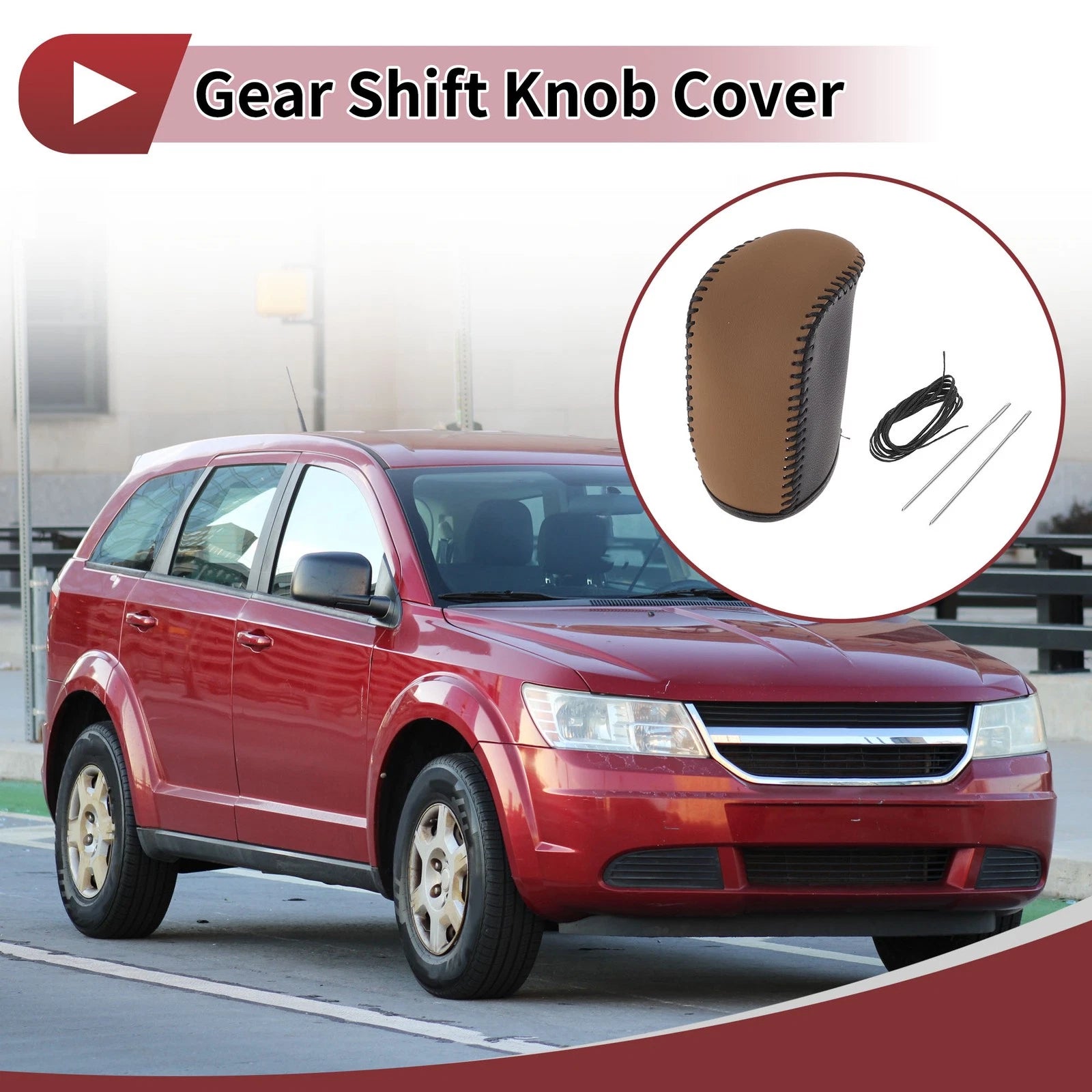 1 Pc Gear Shift Knob Cover for Dodge Journey (2011–2020) Black Brown Faux Leather