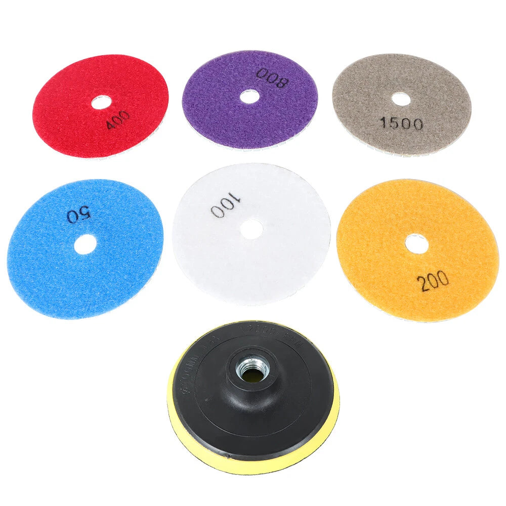 Set of 7 Wet Dry Diamond Polishing Pads for Granite Concrete Marble 4 Inch