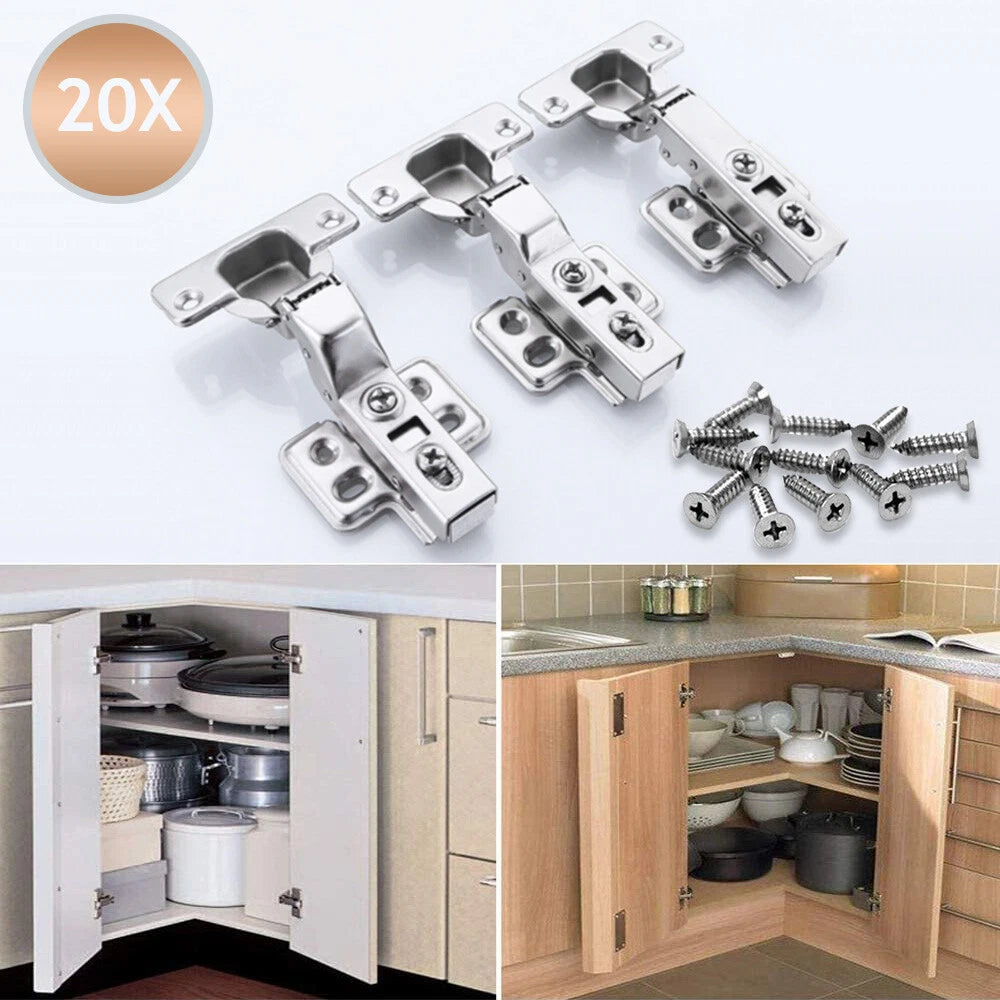 Set of 20 Soft Close 35mm Cabinet Hinges for Kitchen Cupboard Doors