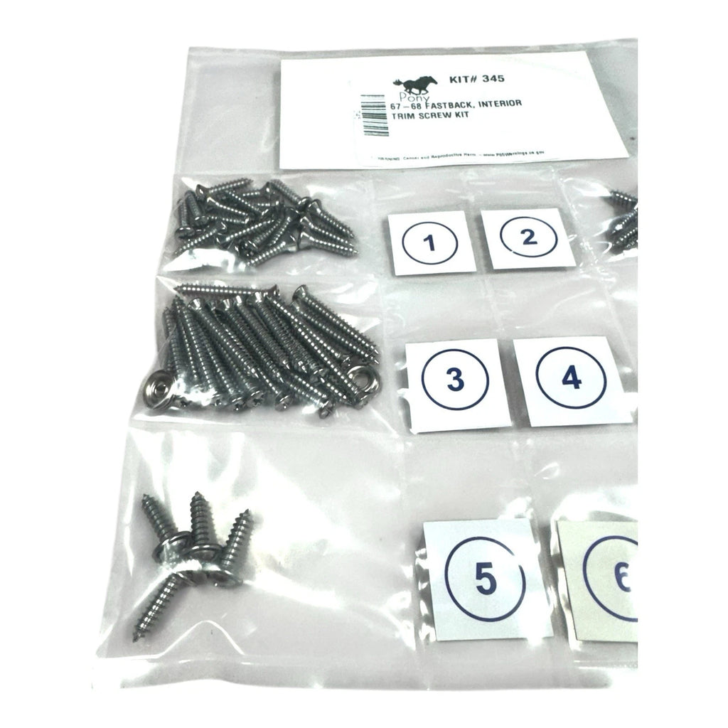 Interior Trim Screw Hardware Kit for 1967–1968 Ford Mustang Fastback