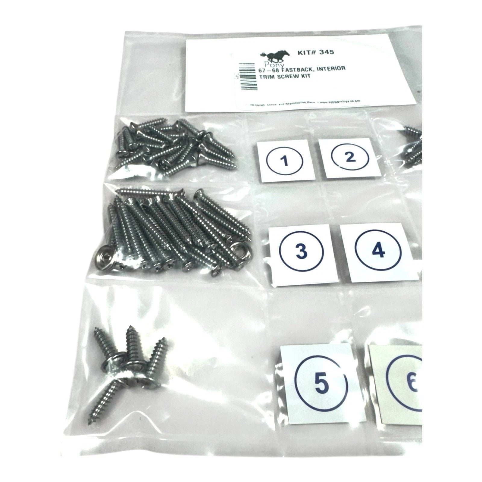 Interior Trim Screw Hardware Kit for 1967–1968 Ford Mustang Fastback