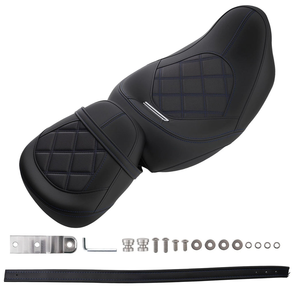 Black Blue Seat for Harley Touring (2009–2024) Driver Passenger Replacement