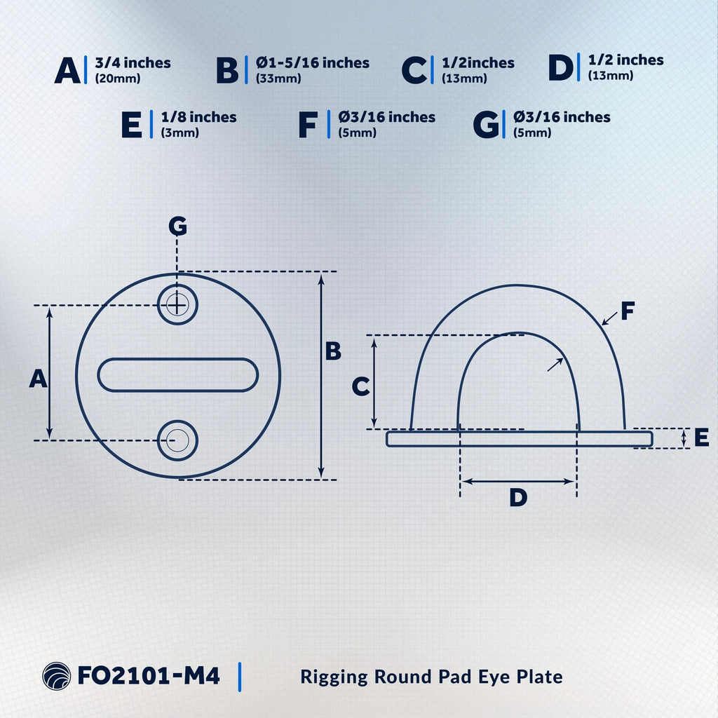Set of 4 Round Pad Eyes for Heavy Duty Applications (FO2101-M4)
