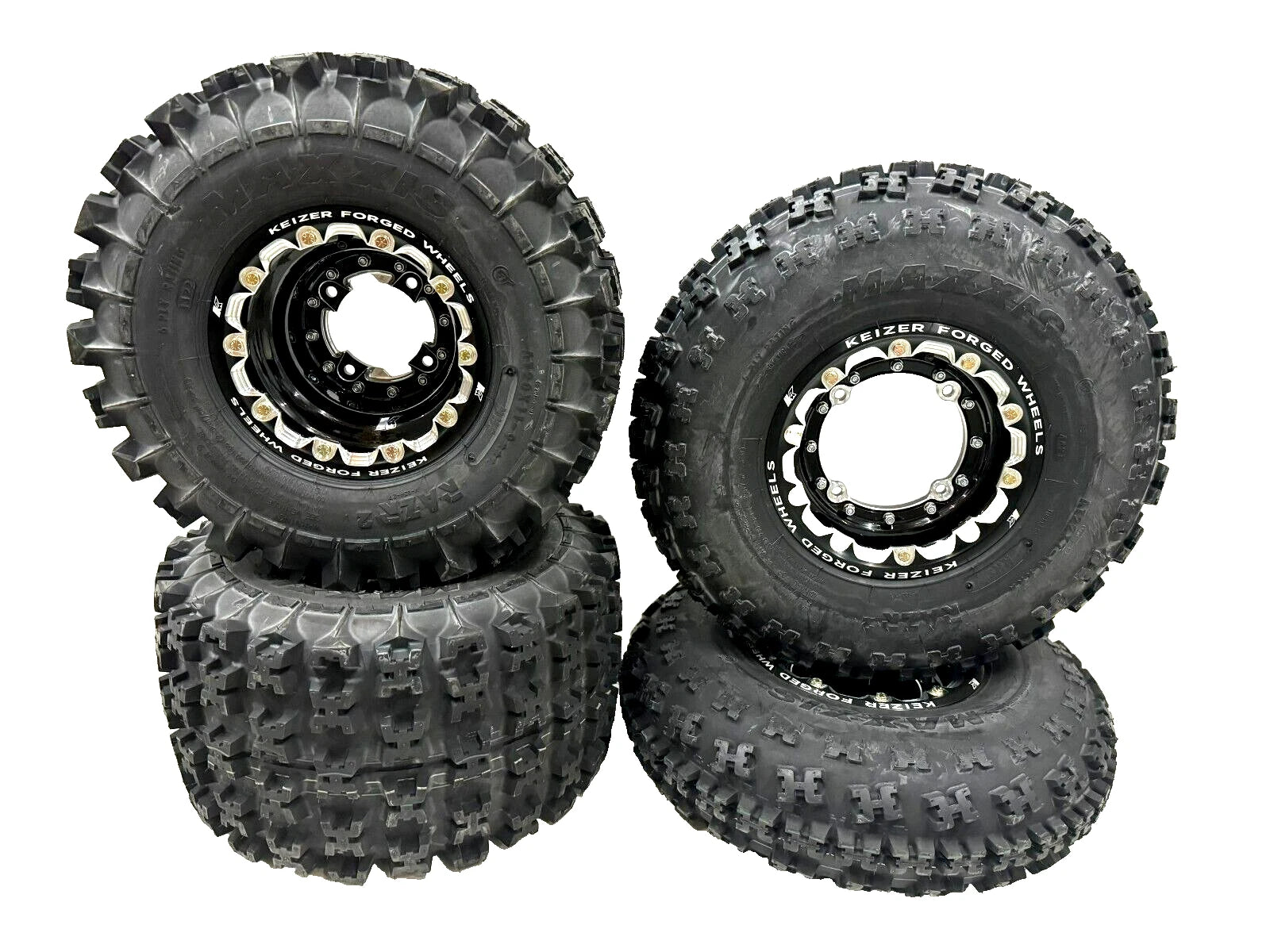 Set of 4 Keizer Beadlock Rims with Maxxis Razr2 Tires for Banshee YFZ450 YFZ450R Raptor 700 (2004–2023)