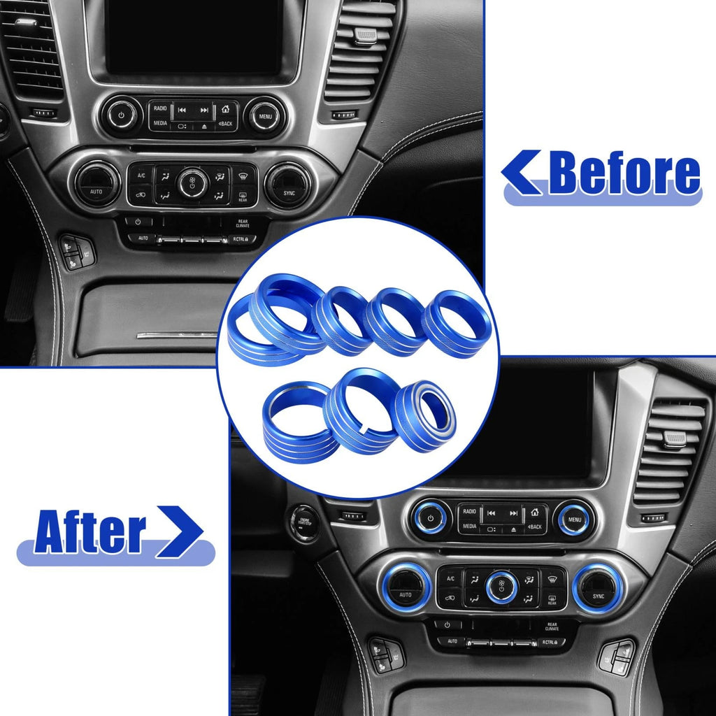 8 Pcs Blue AC Radio Switch Knob Cover for Chevy Silverado, GMC Sierra (2014–2018)
