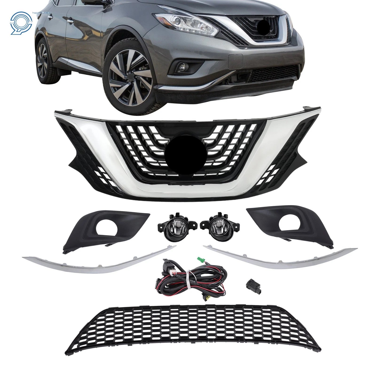 Set of 8 Trim Molding and Fog Lights for Nissan Murano (2015–2018)