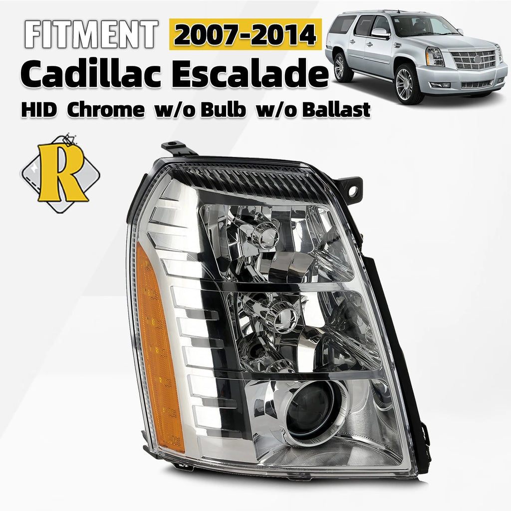 HID Headlight for Cadillac Escalade (2007–2014) Chrome, Passenger Side