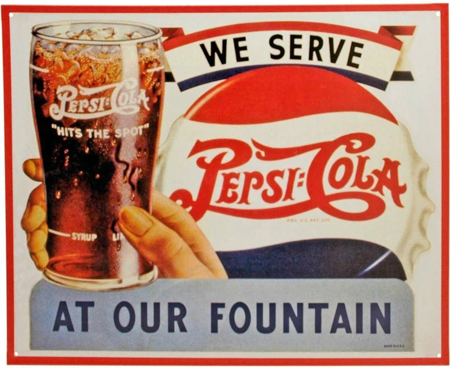 Vintage Replica Tin Metal Sign for Pepsi Cola Fountain Soda (98290)