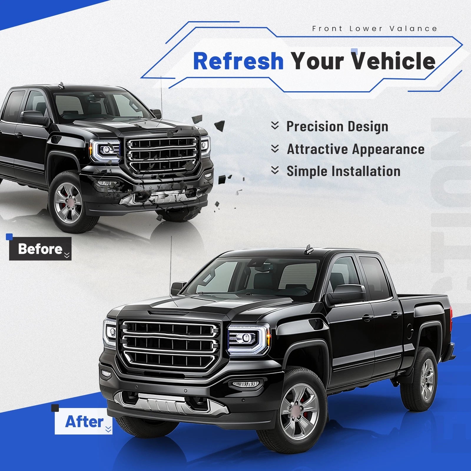 Front Bumper Lower Valance Air Deflector for GMC Sierra 1500 (2016–2019)