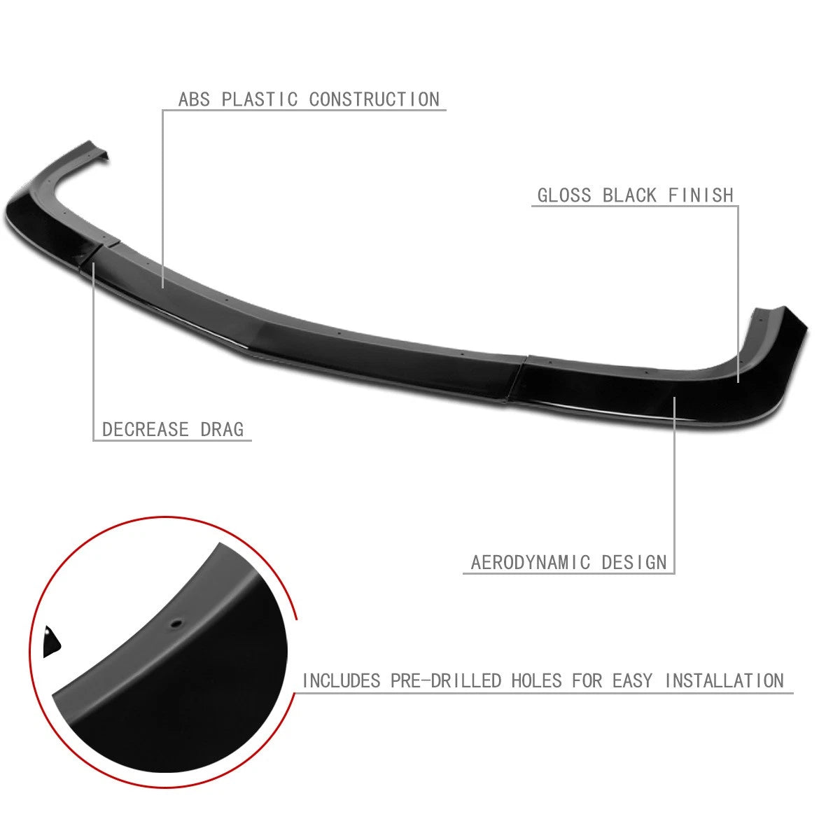 3Pc Front Bumper Lip Splitter Spoiler for Dodge Challenger (2015–2021)