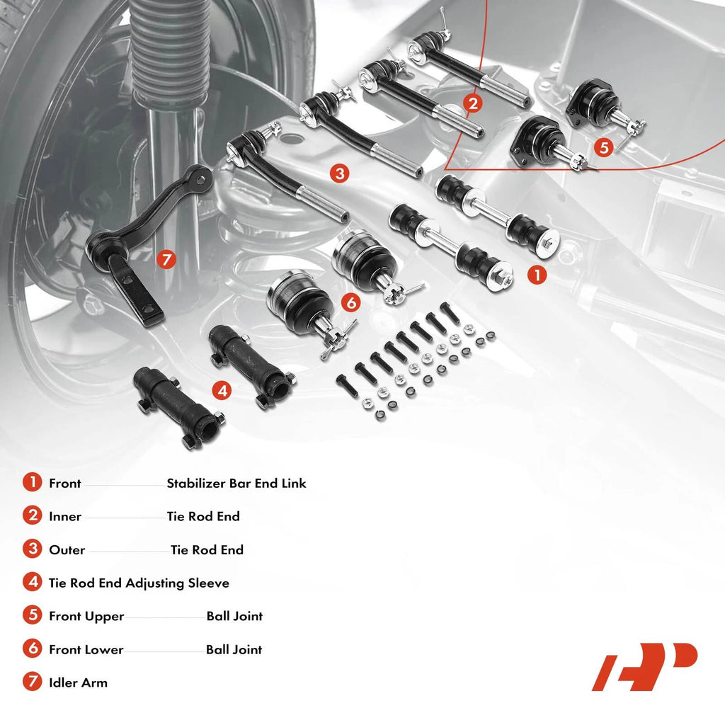 Set of 13 Front Ball Joints Sway Bar Links Tie Rod Ends for Chevy Buick Cadillac