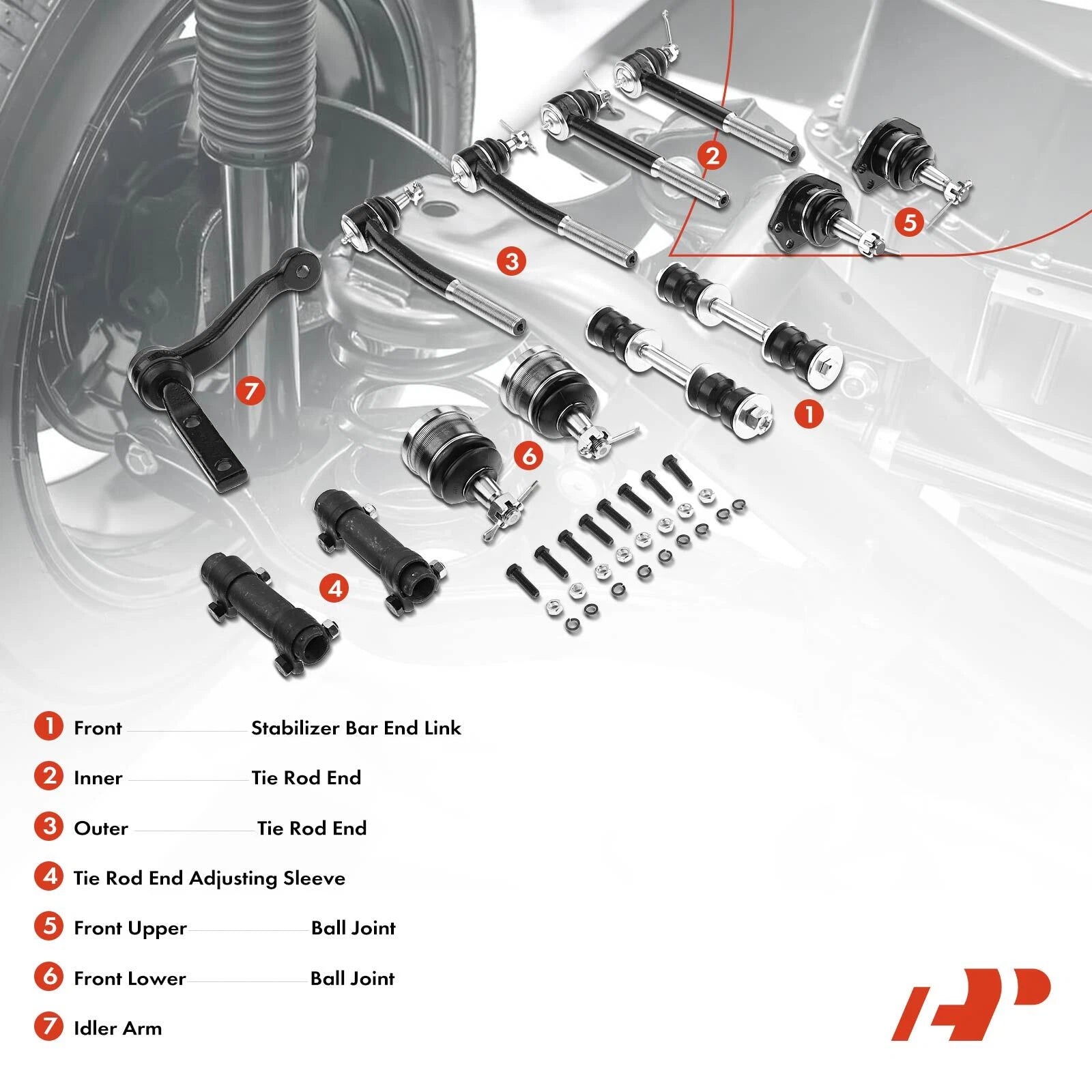 Set of 13 Front Ball Joints Sway Bar Links Tie Rod Ends for Chevy Buick Cadillac