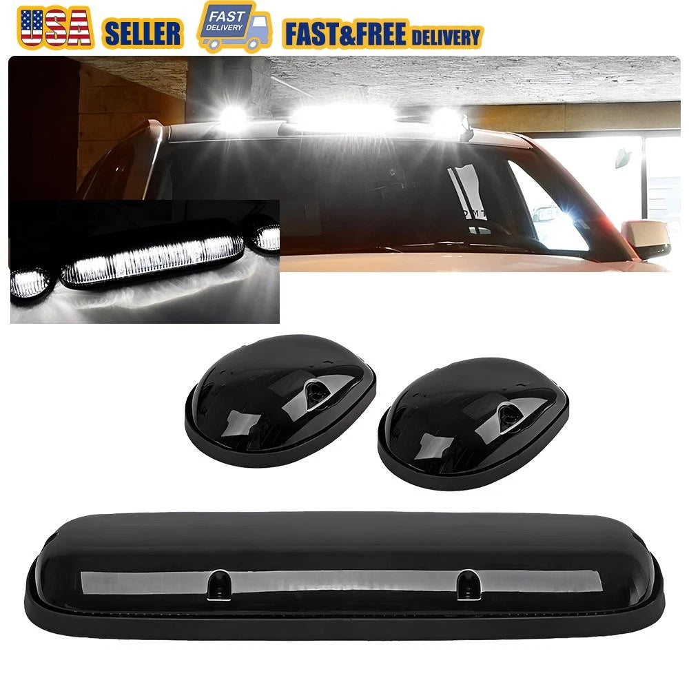 Smoked White LED Cab Roof Marker Lights for Chevy GMC Sierra (2002–2007)